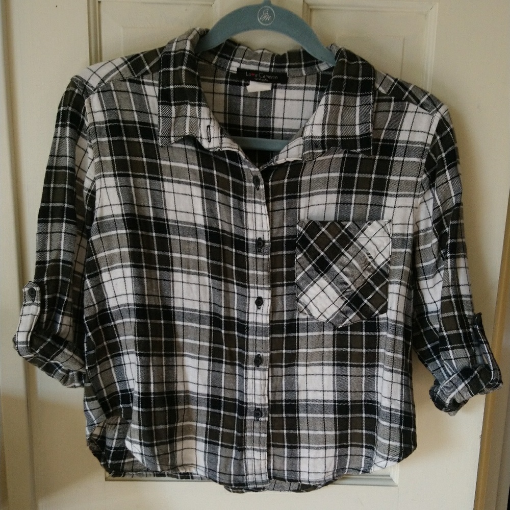 F21 Love Cameron Plaid Crop Button-Up